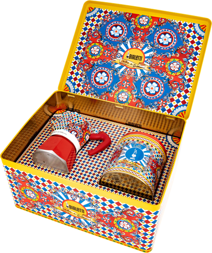 Bialetti x Dolce & Gabbana Geschenkset – Moka Express (3 Tassen) & 200g Perfetto Moka Kaffee