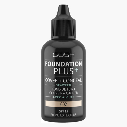 Gosh Gosh, Foundation Plus+, Cover & Conceal, Flüssige Grundierung, 002, SPF15, 30 ml Regular