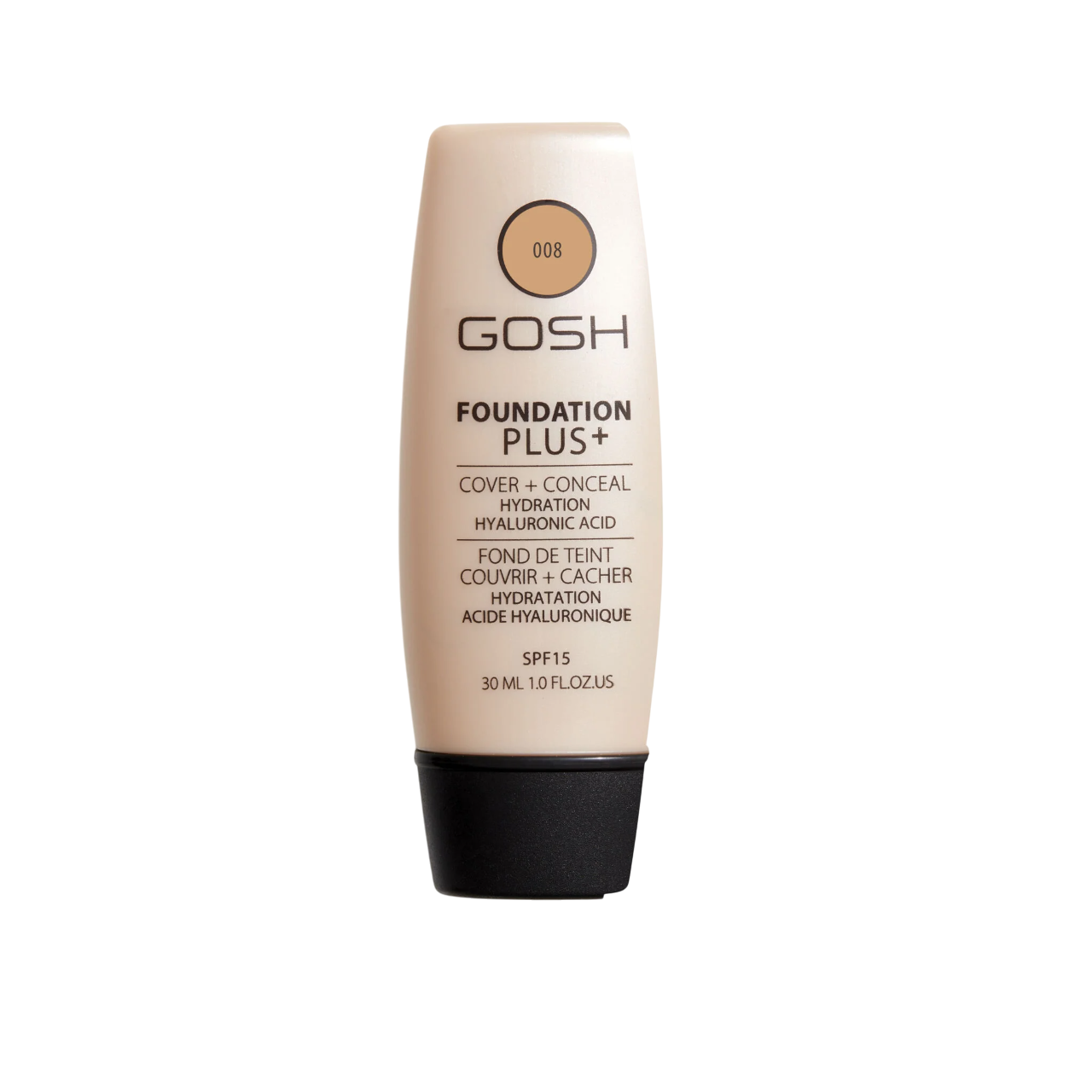 Gosh Gosh, Foundation Plus+, Cover & Conceal, Flüssige Grundierung, 008, Golden, 15 SPF, 30 ml Regular