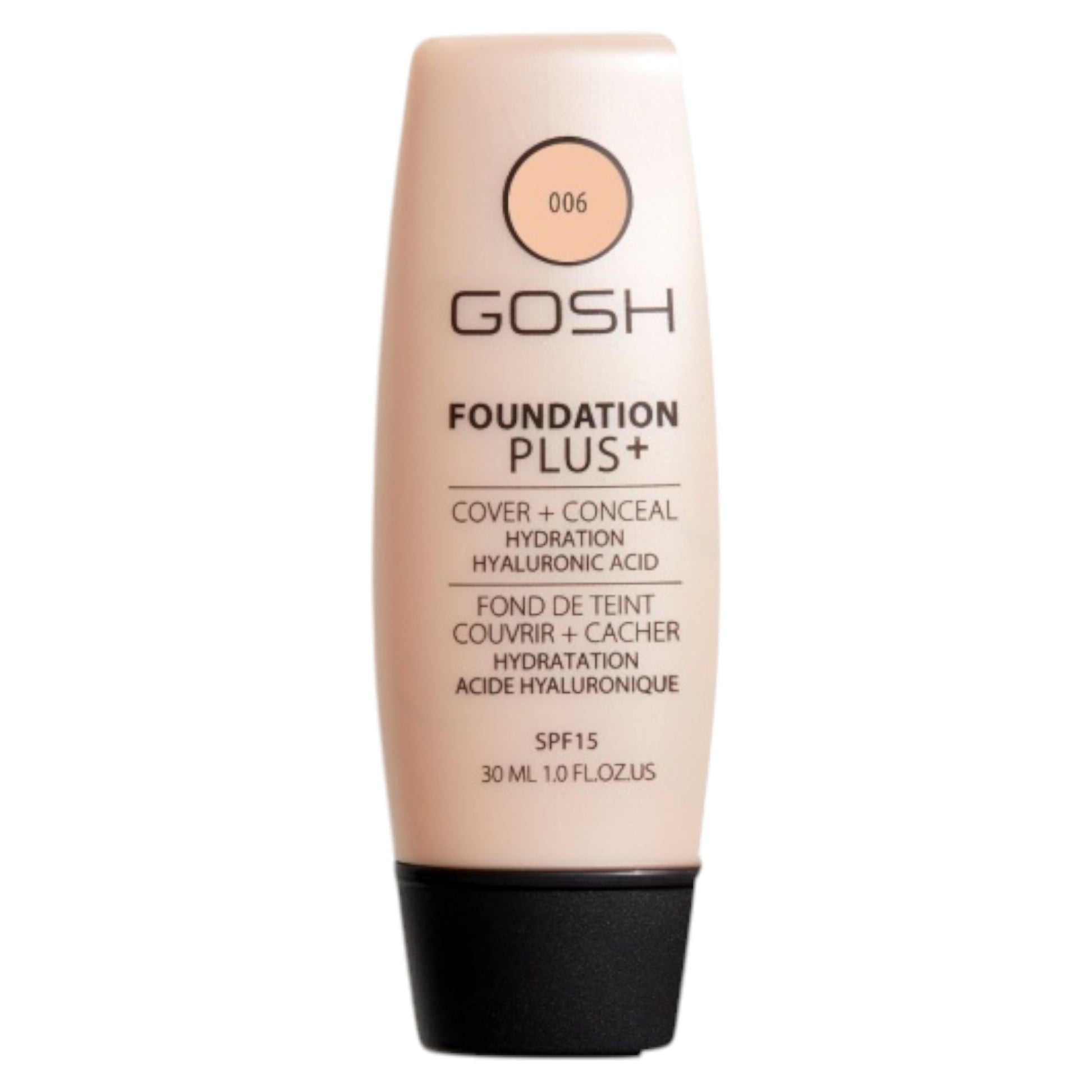 Gosh Gosh, Foundation Plus+, Flüssige Grundierung & Concealer 2-in-1, 006, Honig, SPF 15, 30 ml *Tester