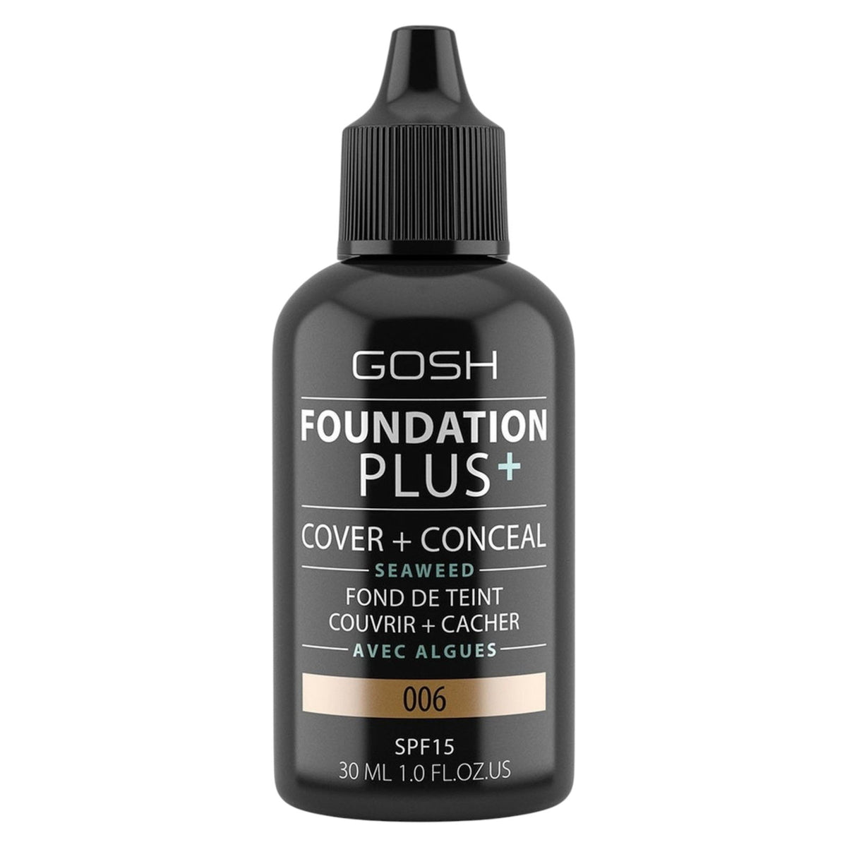Gosh Gosh, Foundation Plus+, Cover & Conceal, Flüssige Grundierung, 006, Honig, SPF15, 30 ml Regular