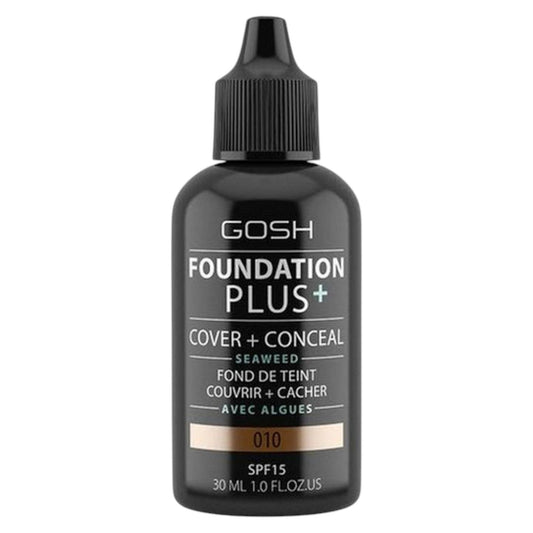 Gosh Gosh, Foundation Plus+, Cover & Conceal, Flüssige Grundierung, 010, Bräune, SPF15, 30 ml Regular