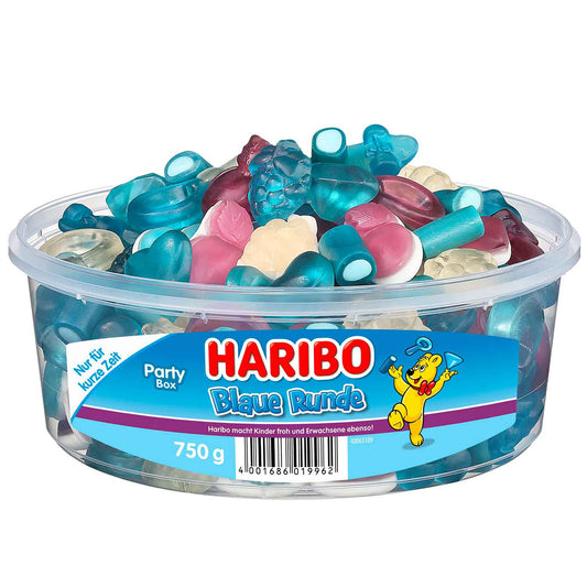 Haribo Blaue Runde 750g  Fruchtgummi- und Schaumzucker-Mischung in Kunststoffdose