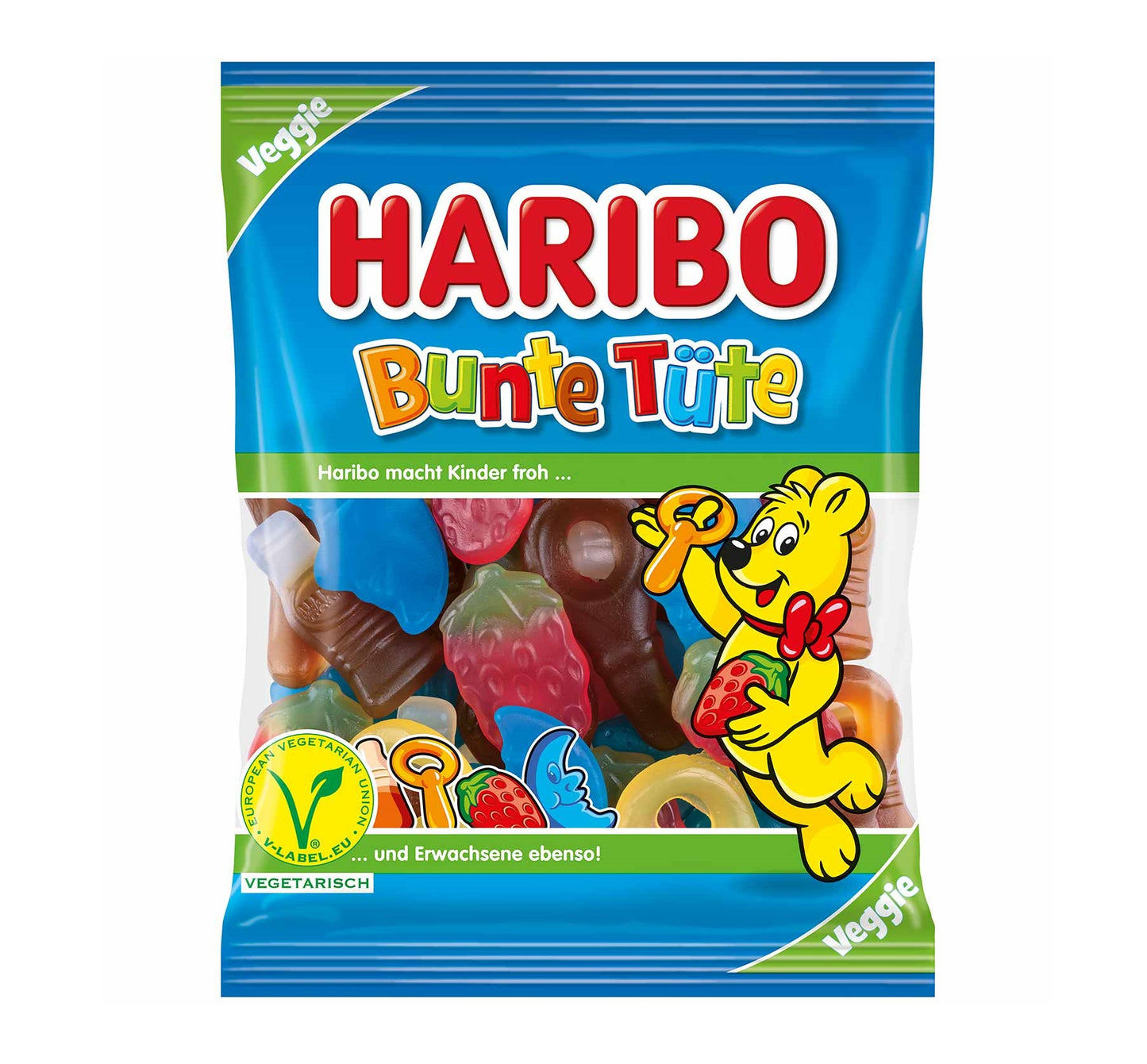 Haribo Bunte Tüte vegetarisch 175g  Mischung aus Fruchtgummi, teilweise mit Cola-Geschmack