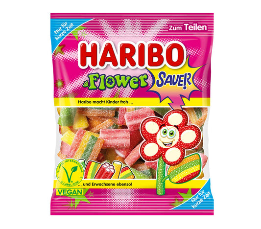 Haribo Flower sauer vegan 160g  Saures Fruchtgummi. Für Veganer geeignet.