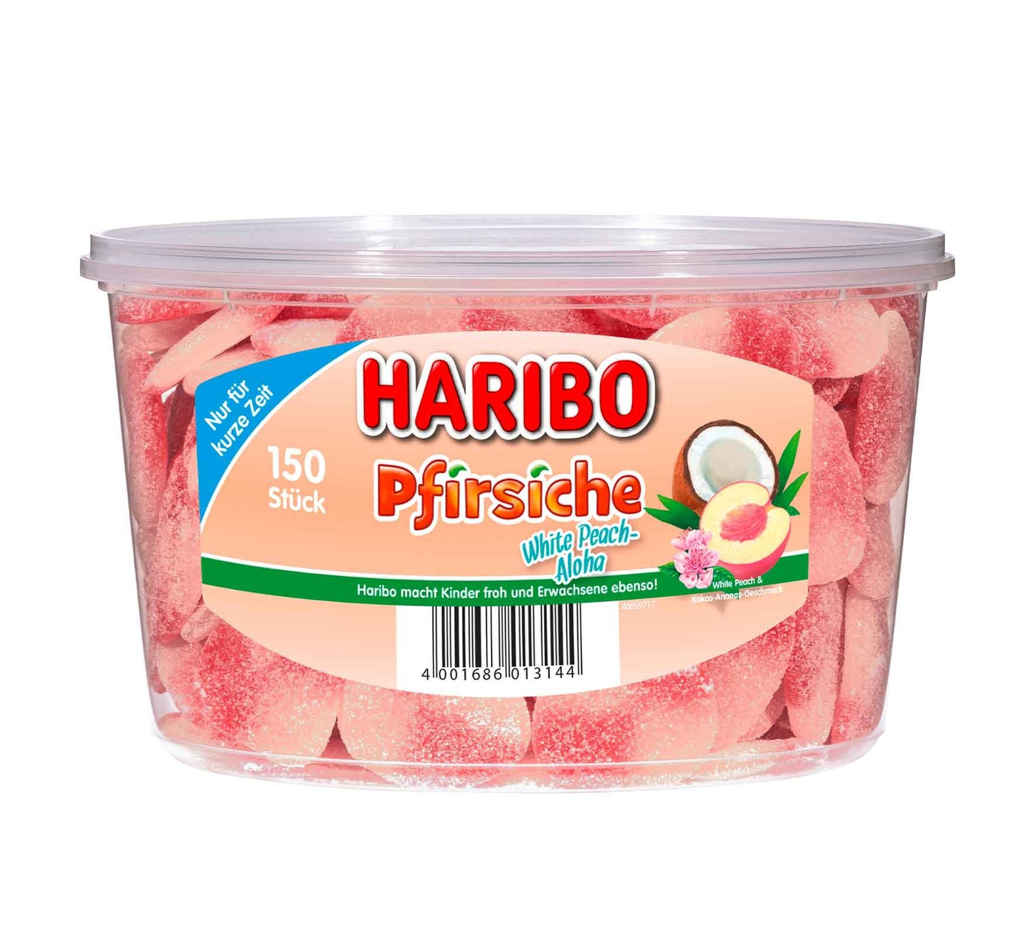 Haribo Pfirsiche White Peach 150er Fruchtgummi mit Pfirsich-Ananas-Kokos-Geschmack - Candyshop.ch