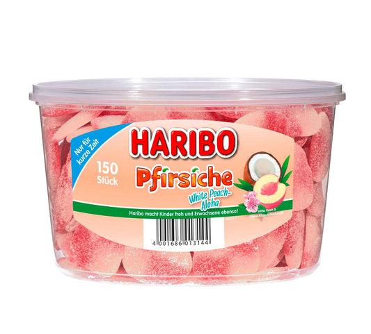 Haribo Pfirsiche White Peach 150er Fruchtgummi mit Pfirsich-Ananas-Kokos-Geschmack - Candyshop.ch