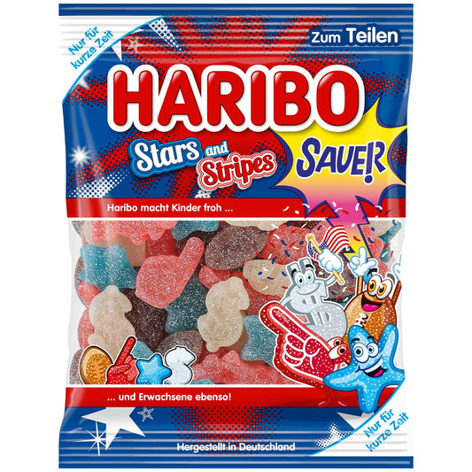 Haribo Stars and Stripes sauer 175g Saure Fruchtgummimischung - Candyshop.ch