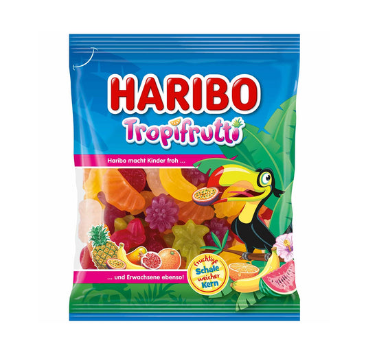 Haribo Tropifrutti 175g Fruchtgummis mit Maracuja-, Ananas-, Bananen-, Melonen-, Mango-Mandarinen- und Cassisgeschmack