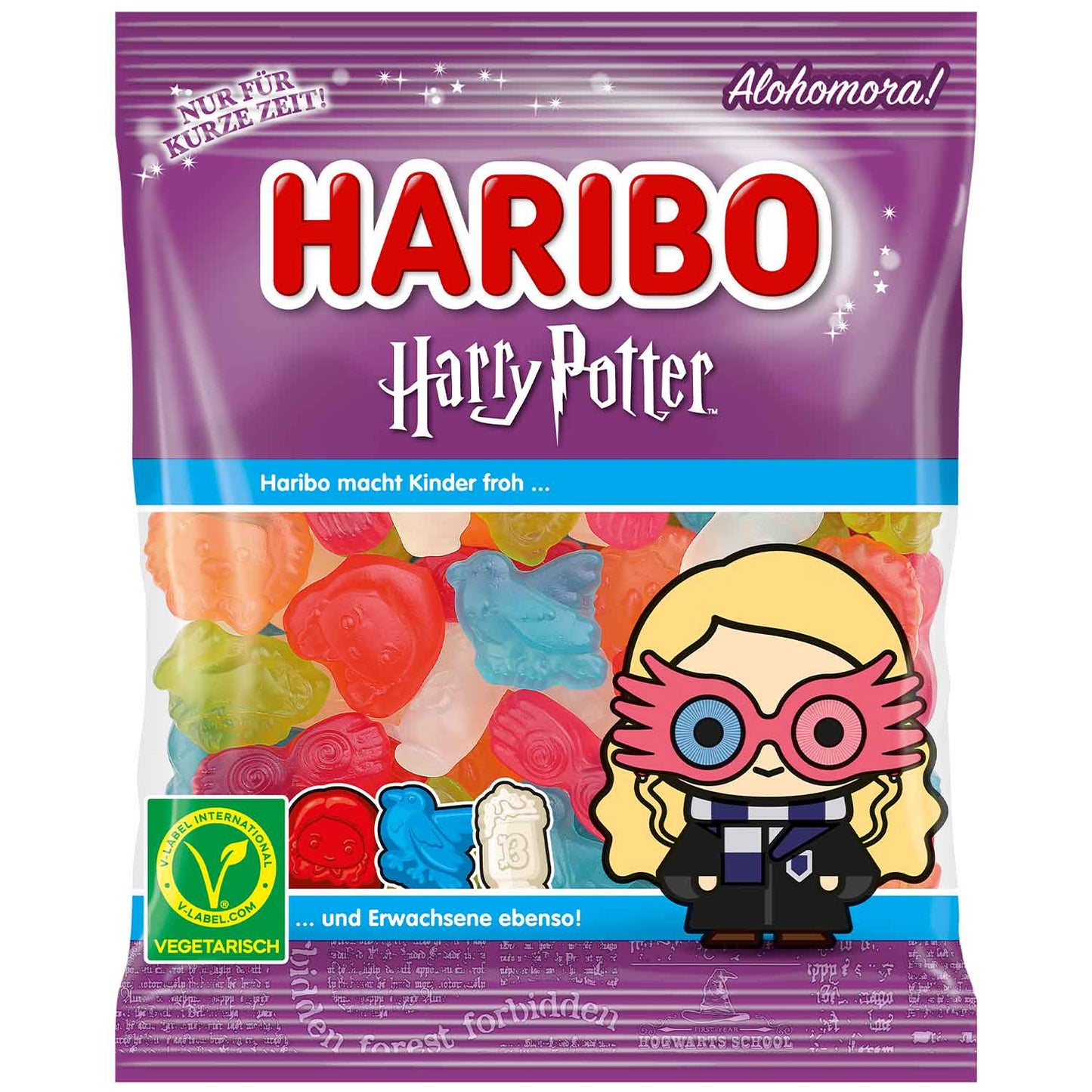 Haribo Harry Potter Luna Lovegood vegetarisch 160g  Saures Fruchtgummi. Für Vegetarier geeignet.