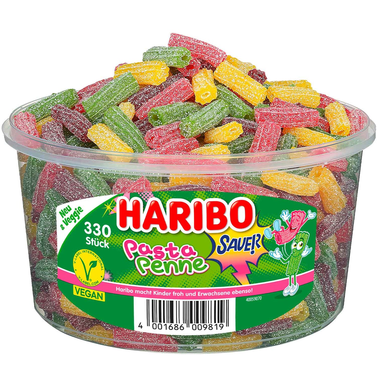 Haribo Pasta Penne sauer vegan 330er Saures Fruchtgummi. Für Veganer geeignet.