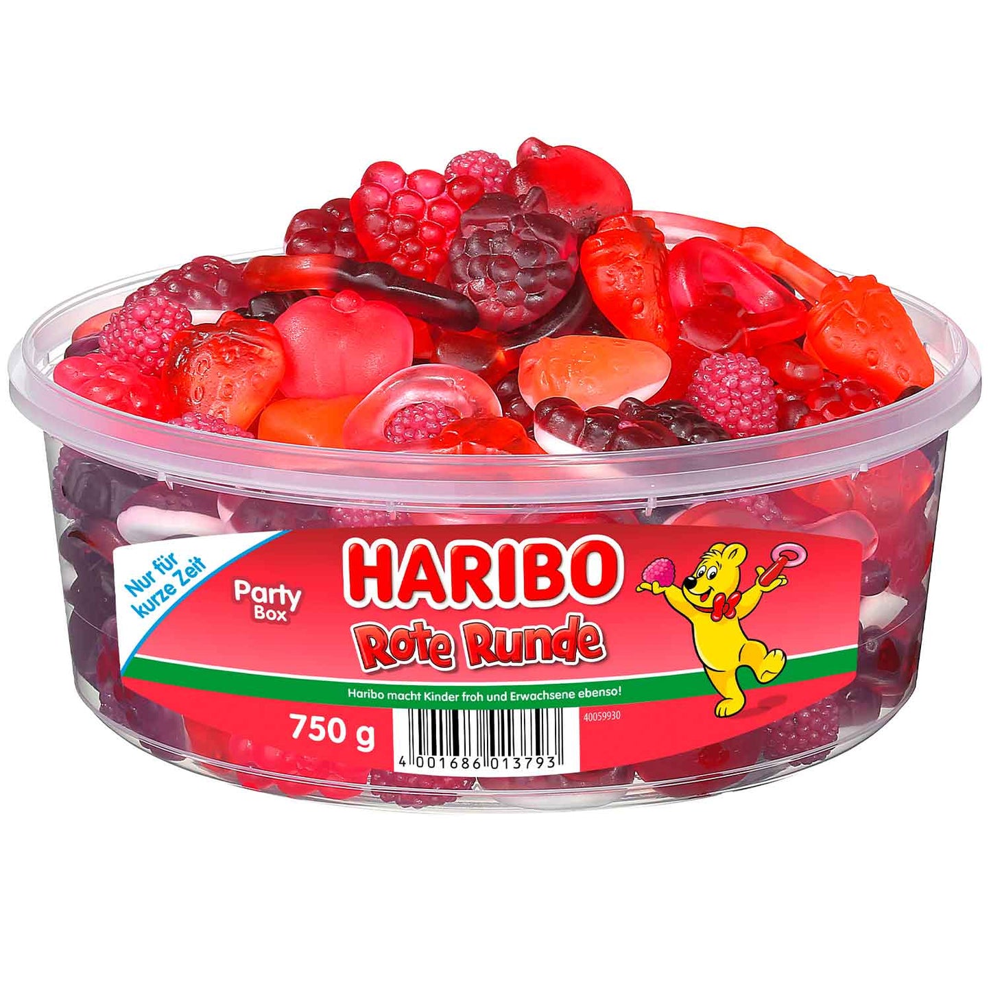 Haribo Rote Runde 750g  Fruchtgummi- und Schaumzucker-Mischung in Kunststoffdose