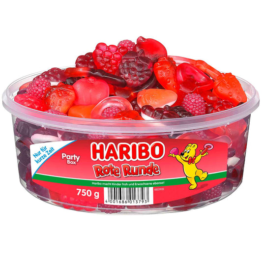 Haribo Rote Runde 750g  Fruchtgummi- und Schaumzucker-Mischung in Kunststoffdose