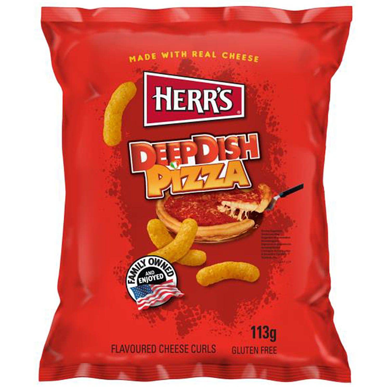 Herr's Deep Dish Pizza Cheese Curls 113g Maissnack mit Pizza-Geschmack - Candyshop.ch