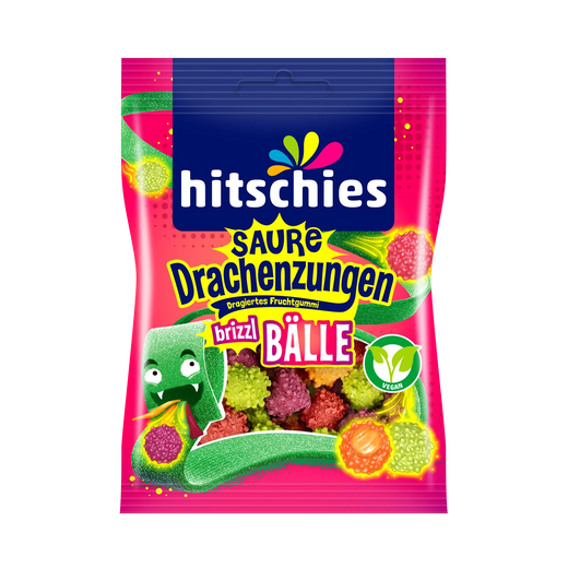 Hitschies Saure Drachenzungen Brizzl Bälle Fruchtgummi 100 g