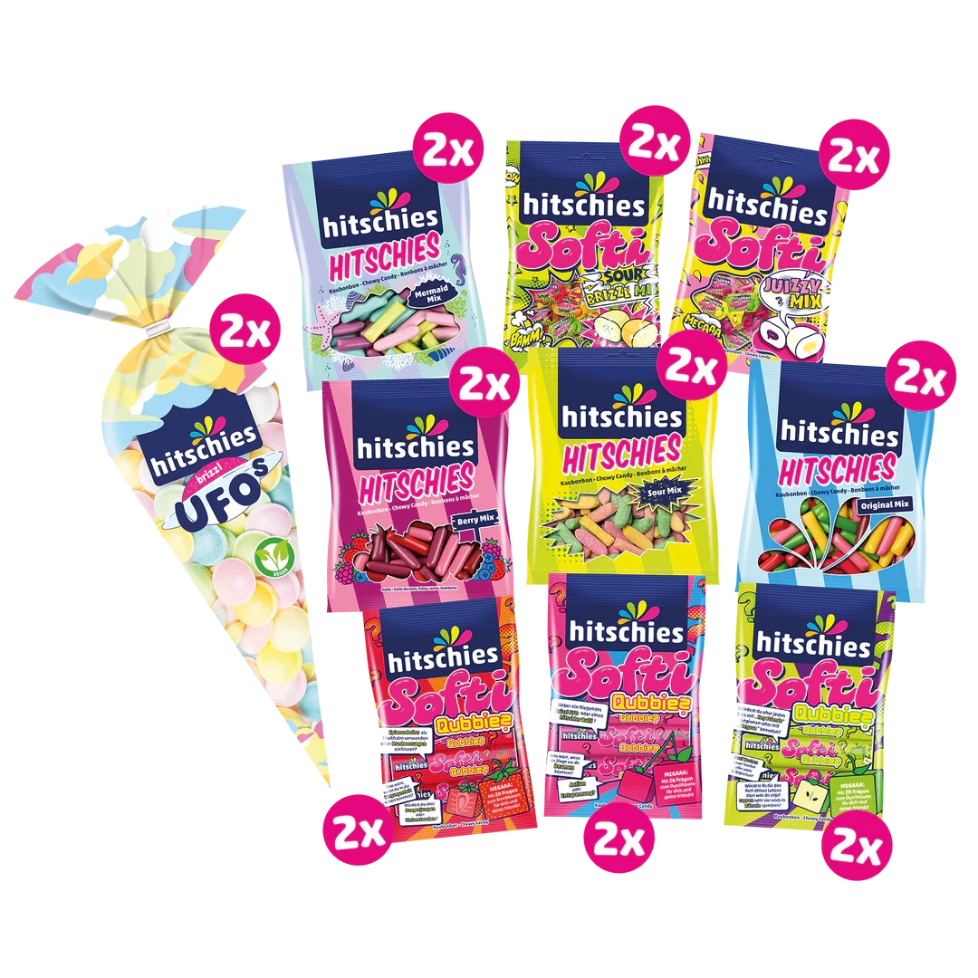 Hitschies Buntes Bündel Halal halal zertifizierte Süßigkeiten Mix aus 20 Beuteln Vorteilspreis - Candyshop.ch
