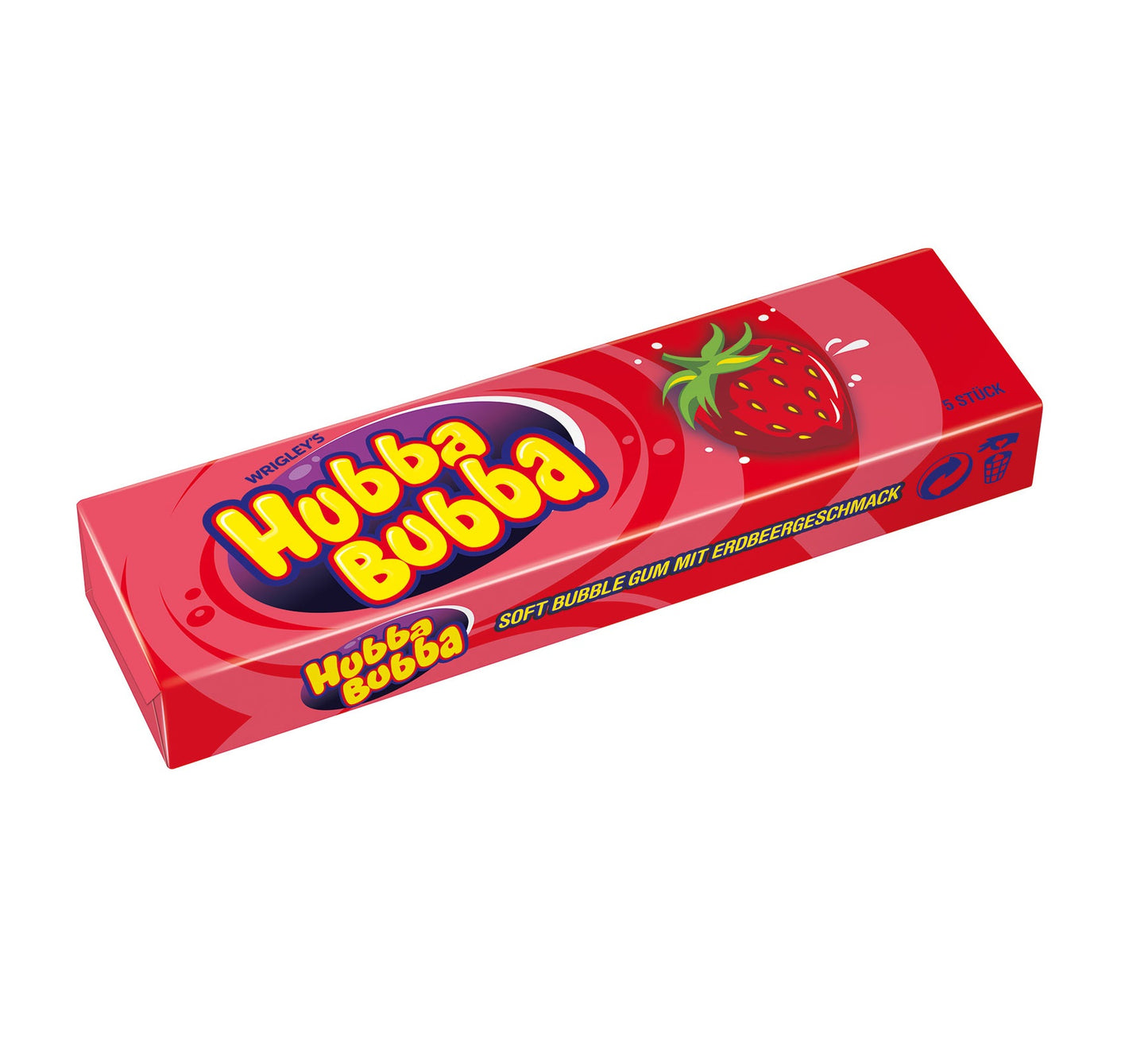 Hubba Bubba Strawberry 5er - 5 einzeln verpackte Kaugummis mit Erdbeer Geschmack