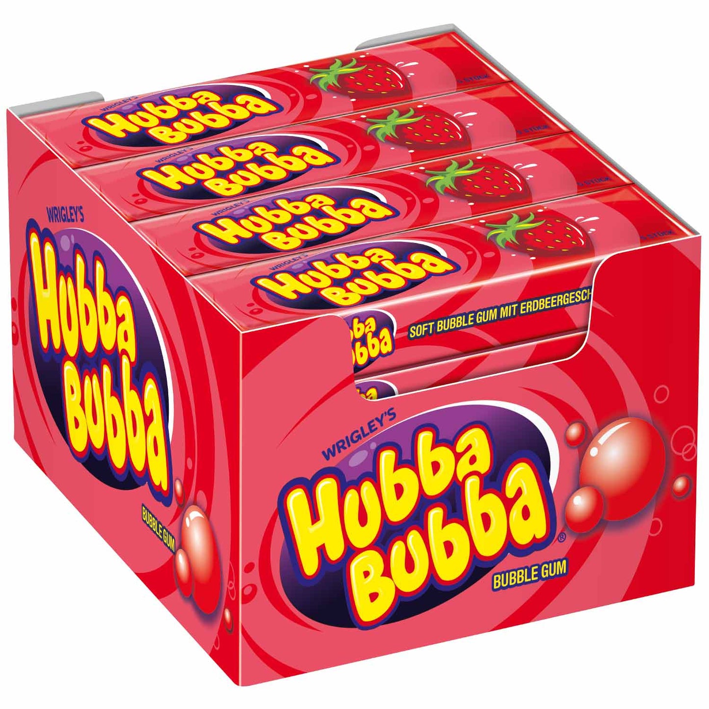 Hubba Bubba Strawberry 5er - 5 einzeln verpackte Kaugummis mit Erdbeer Geschmack