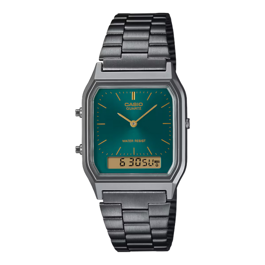 Casio Vintage Edgy AQ-230EGG-3AEF Unisex Uhr – Grün & Anthrazit Ana-Digi