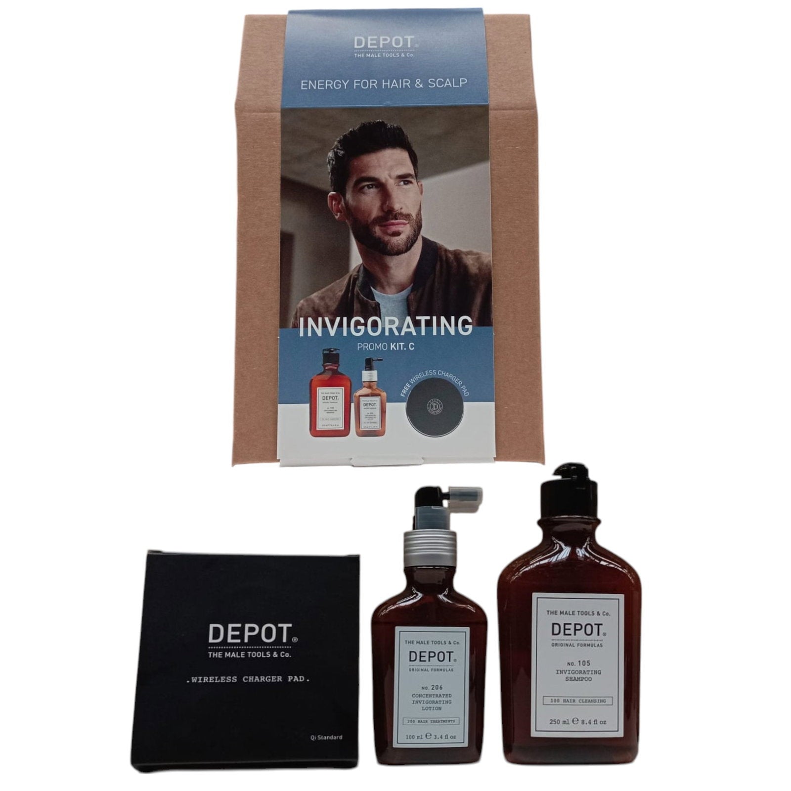 Depot Haarpflegeset Invigorating Kit C Set Depot: 100 Hair Cleansing No. 105, Multivitamin Complex, Hair Shampoo, Anti-Hair L