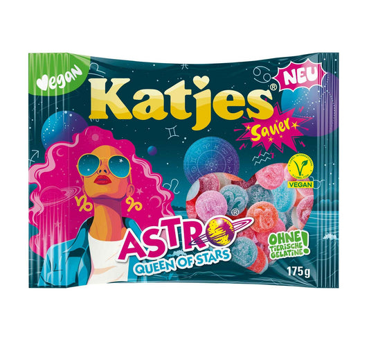 Katjes Astro Queen of Stars Sauer 175g Saure Fruchtgummi-Mischung. Für Veganer geeignet.