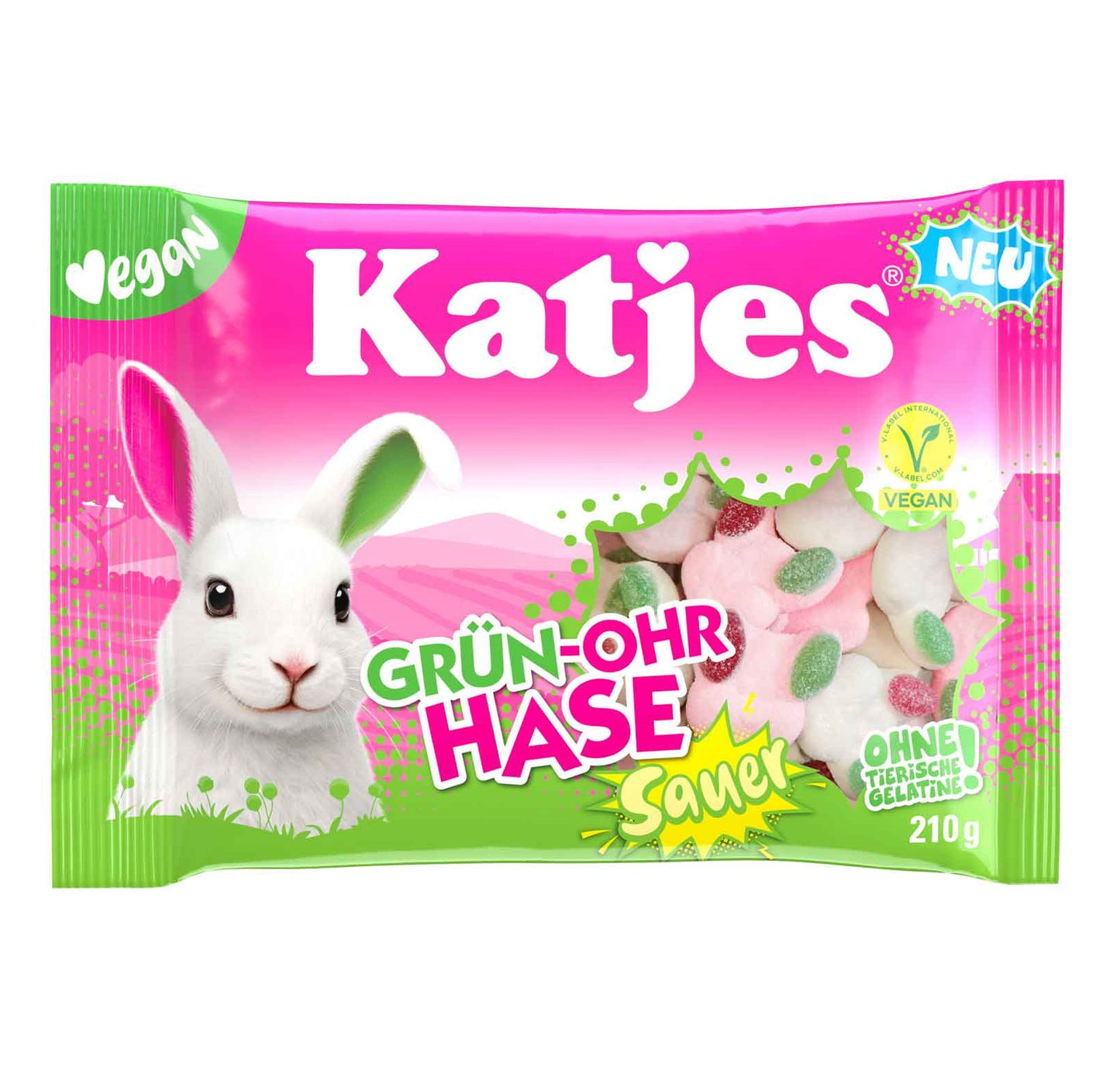 Katjes Grün-Ohr Hase Sauer 210g Saures Schaumgummi mit Fruchtgummi