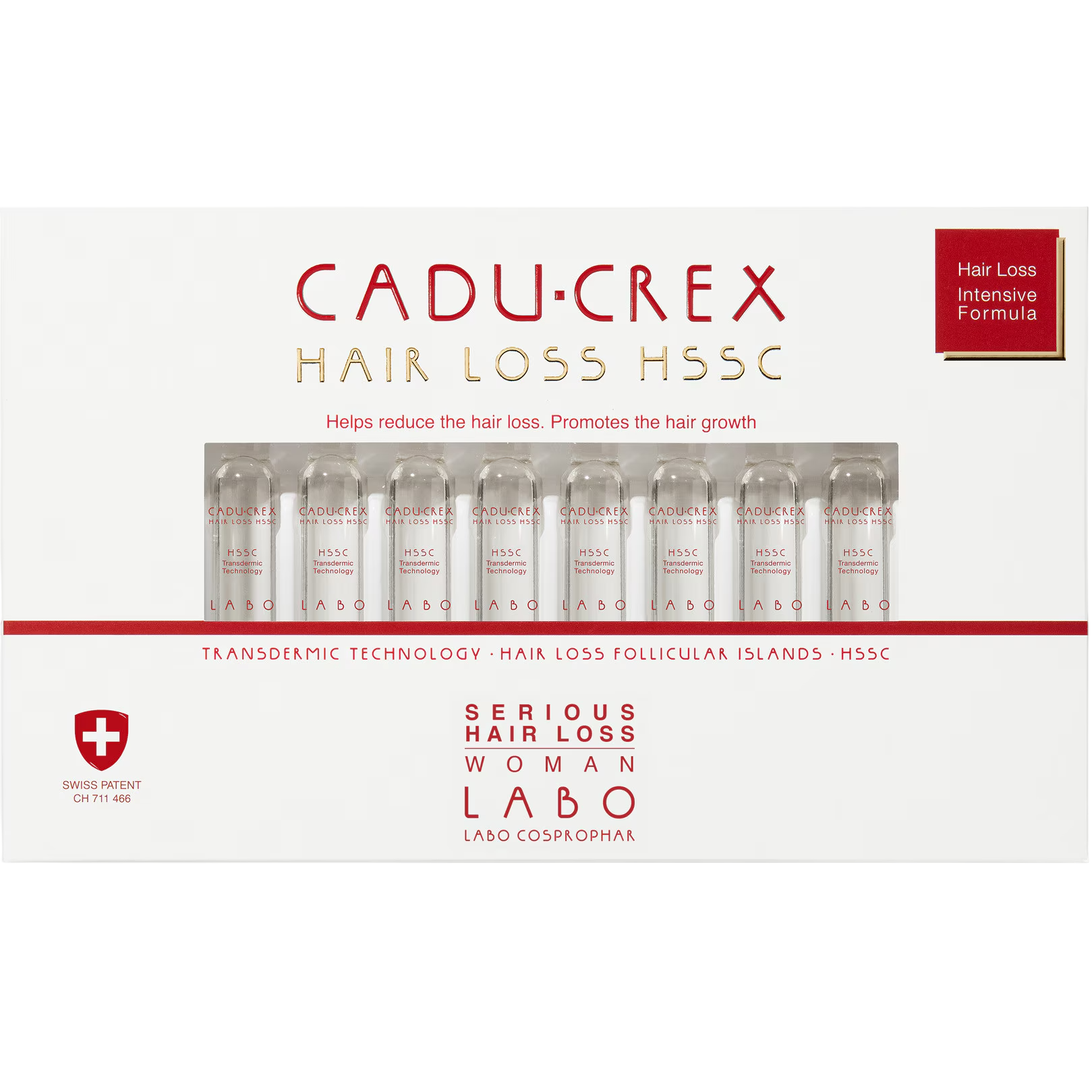 Labo Suisse Labo, Cadu-Crex Severe Stage, Gegen Haarausfall, Ampullen Behandlungsserum, Für die Kopfhaut, Für Frauen, 40 stk,