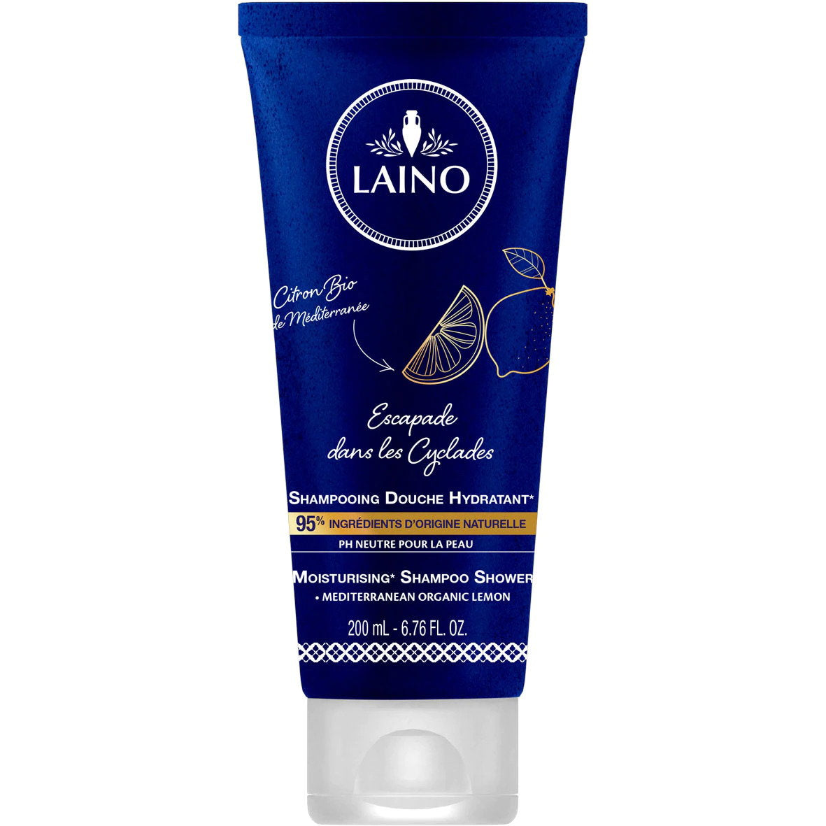 Laino Laino, Cyclades, Zitrus, Haarshampoo, Spülung & Duschgel 3-in-1, Zur Hydratation, 200 ml Regular