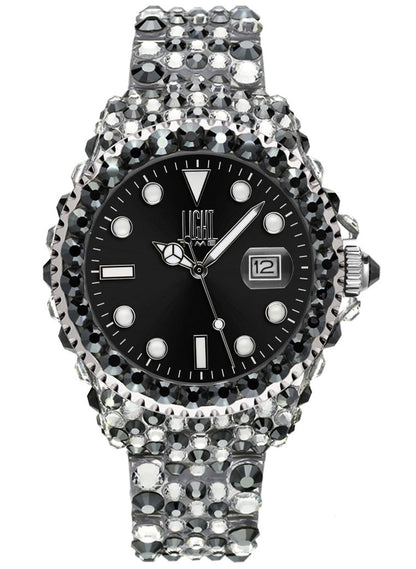 LIGHT TIME Mod. MEDITERRANEO - Full Strass / Black L602C Date Armbanduhr 39 mm Schwarz