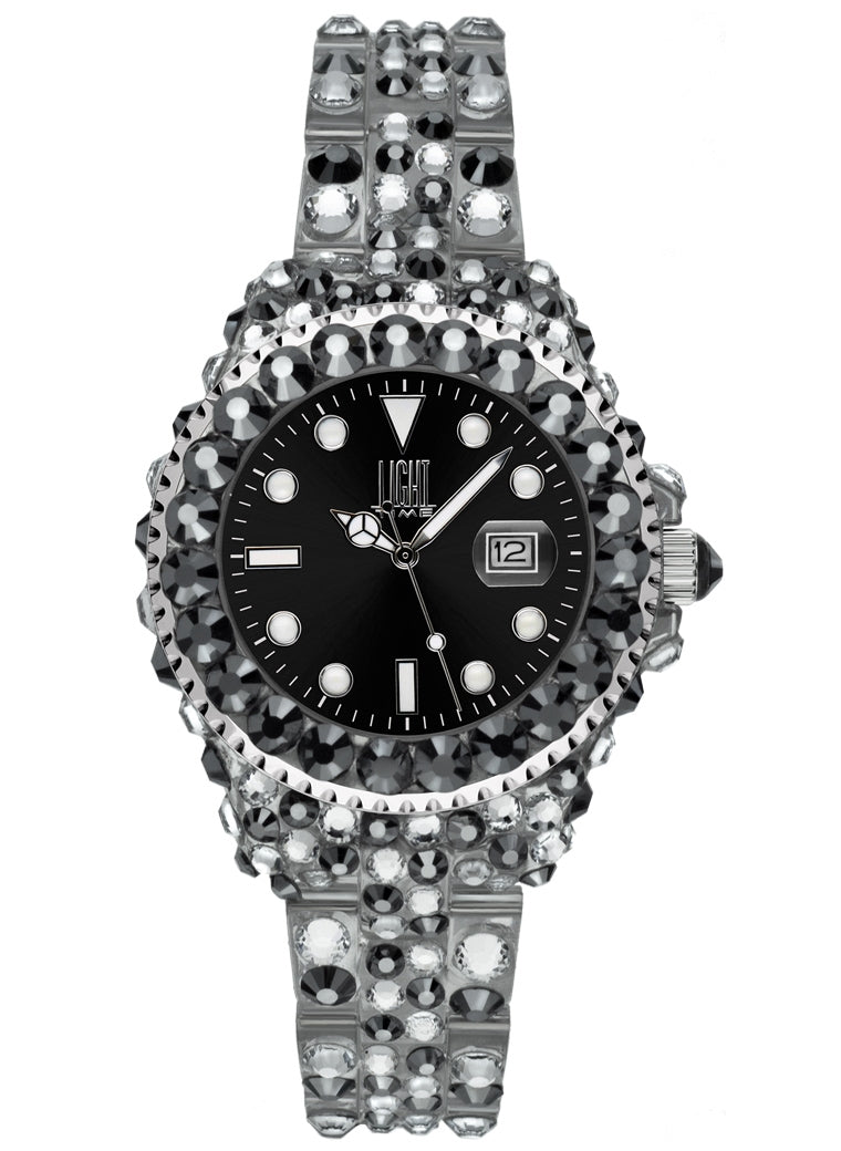 LIGHT TIME Mod. MEDITERRANEO - Full Strass / Black L603C Date Armbanduhr 35 mm Schwarz