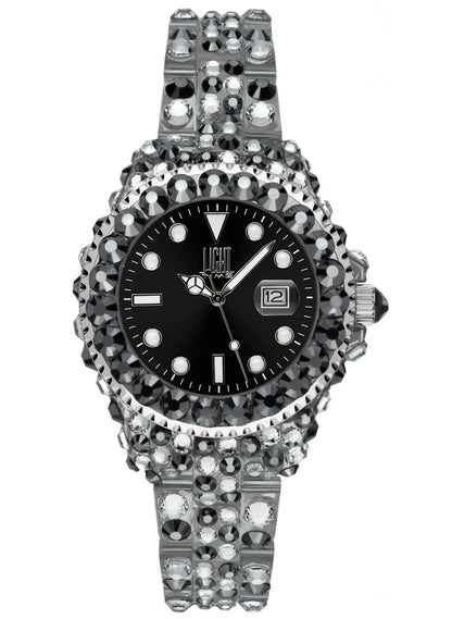 LIGHT TIME Mod. MEDITERRANEO - Full Strass / Black L603C Date Armbanduhr 35 mm Schwarz