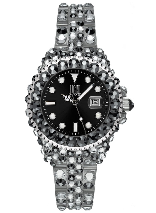 LIGHT TIME Mod. MEDITERRANEO - Full Strass / Black L603C Date Armbanduhr 35 mm Schwarz