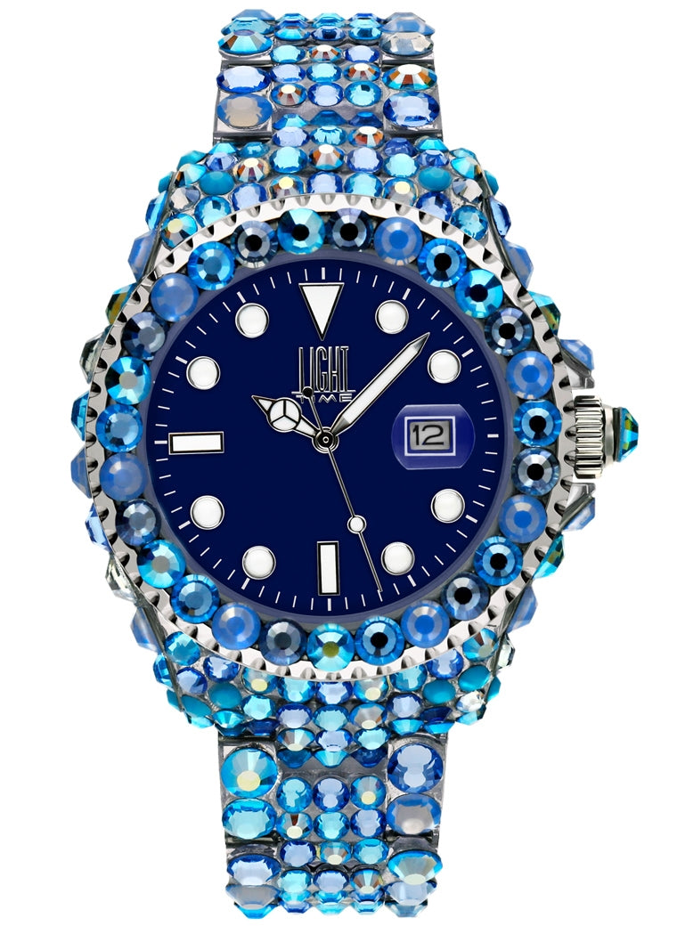 LIGHT TIME Mod. MEDITERRANEO - Full Strass / Blue L602I Date Armbanduhr 39 mm Blau