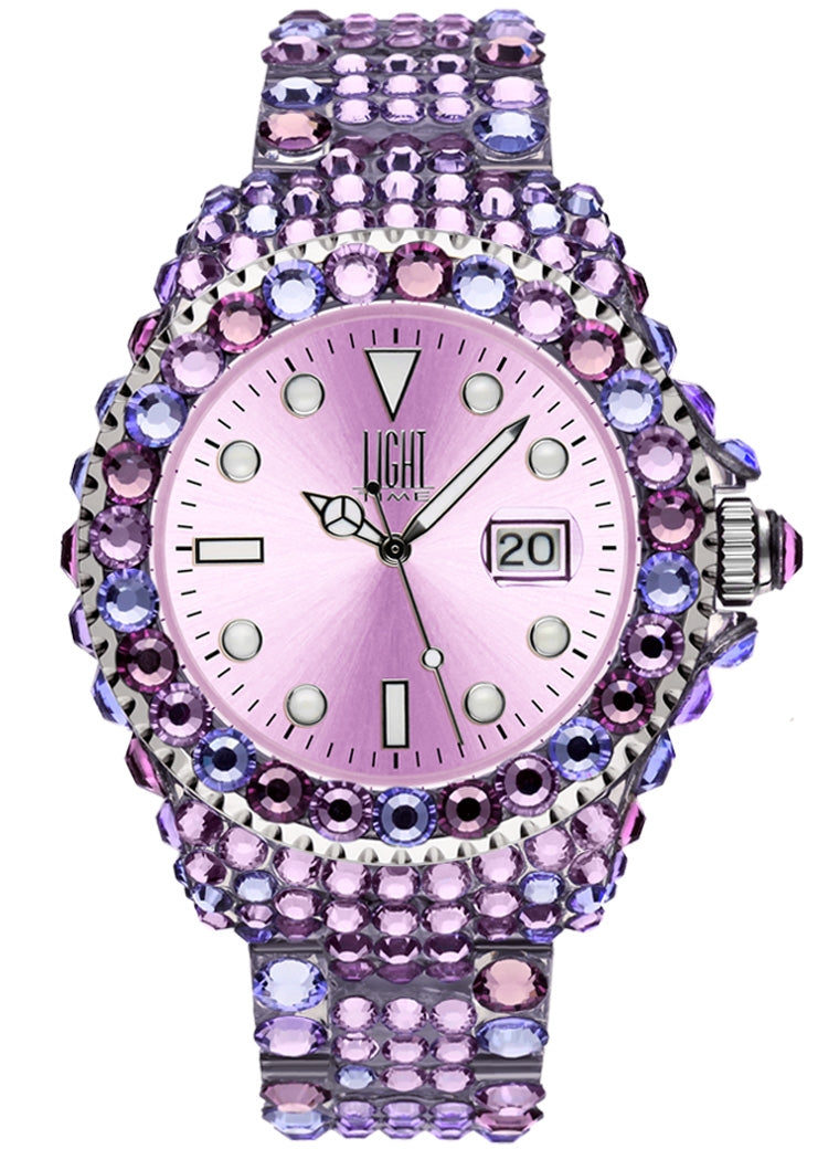 LIGHT TIME Mod. MEDITERRANEO - Full Strass / Pink L602G Date Armbanduhr 39 mm Rosa