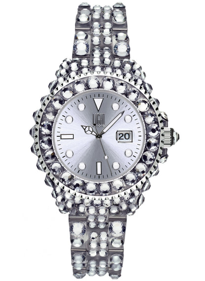 LIGHT TIME Mod. MEDITERRANEO - Full Strass / Silver L603A Date Armbanduhr 35 mm Silber