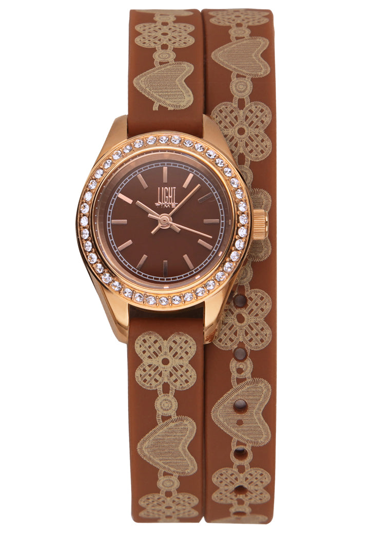 LIGHT TIME ROCOCO - Brown Strass L163E Only Time Armbanduhr 23 mm Braun