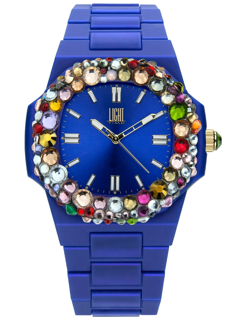 LIGHT TIME VELVET NAUTILUS - Blue Rainbow Strass L512-BL-2 Only Time Armbanduhr 42 mm Blau