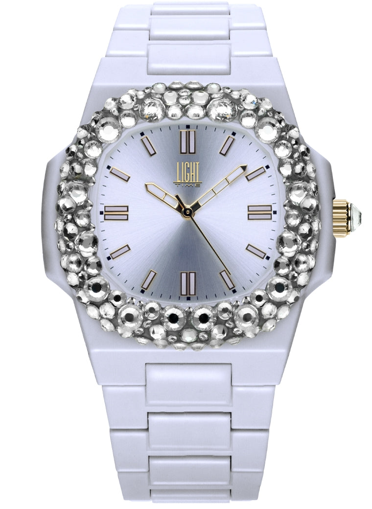 LIGHT TIME VELVET NAUTILUS - White Clear Strass L512-BI-1 Only Time Armbanduhr 42 mm Weiss