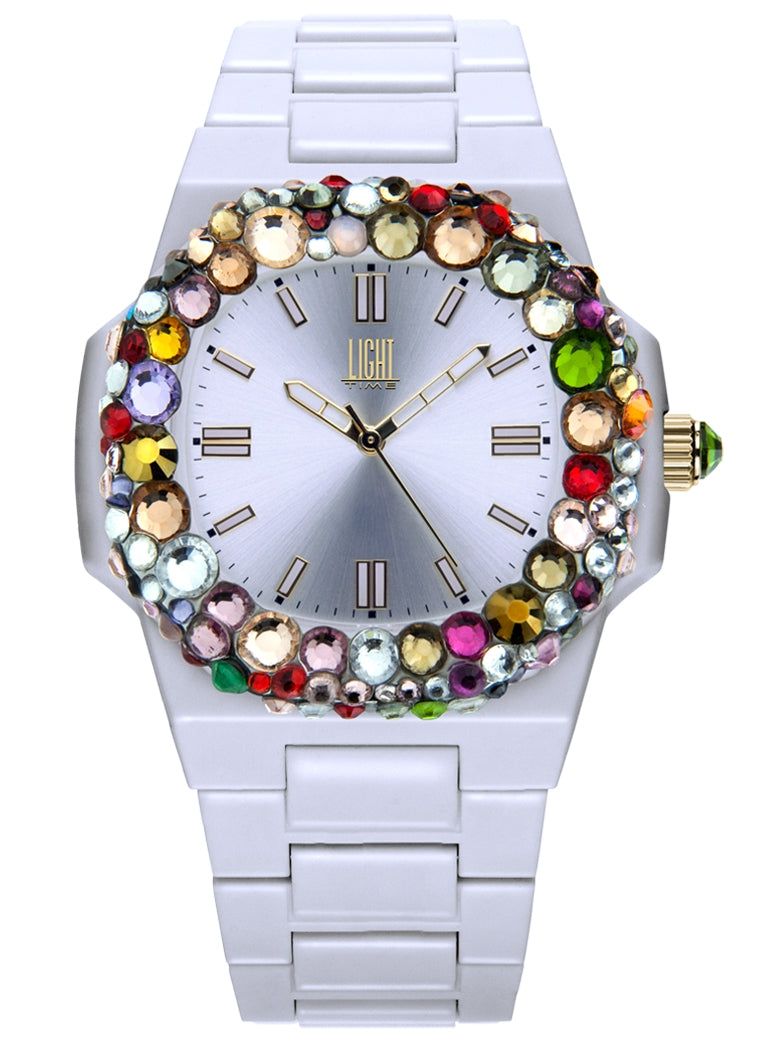 LIGHT TIME VELVET NAUTILUS - White Rainbow Strass L512-BI-2 Only Time Armbanduhr 42 mm Weiss