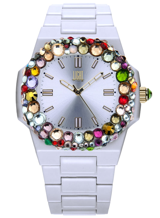 LIGHT TIME VELVET NAUTILUS - White Rainbow Strass L512-BI-2 Only Time Armbanduhr 42 mm Weiss