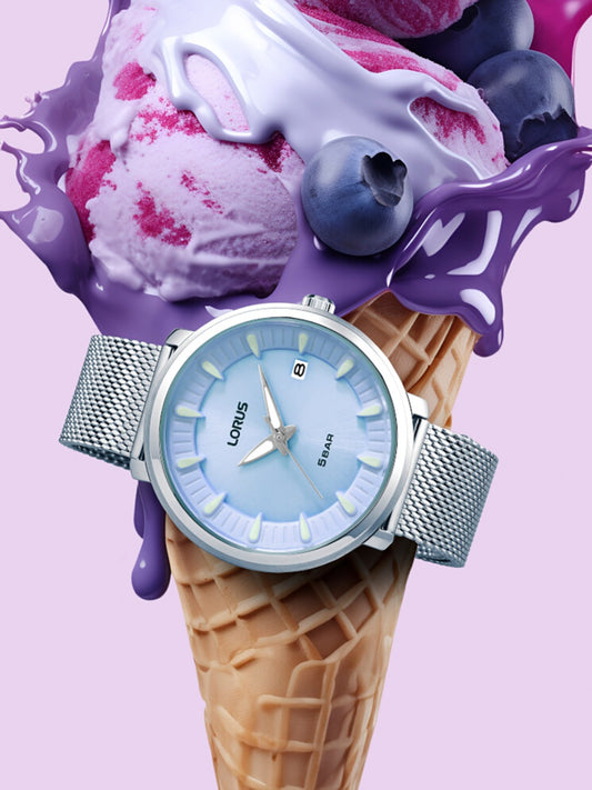 LORUS Damen Quarzuhr mit Datum aus Kunststoff 20 mm RG803DX9 – Produktansicht