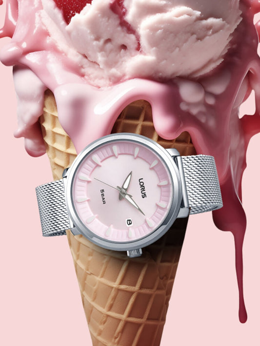 LORUS Damen Quarzuhr mit Datum aus Kunststoff 20 mm RG807DX9 – Produktansicht