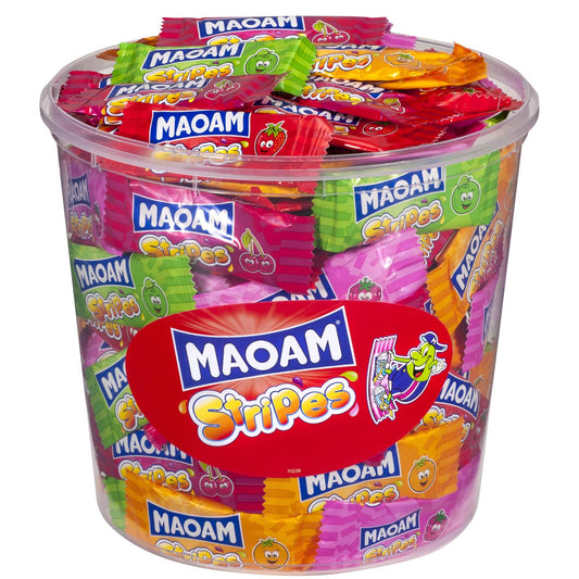 Maoam Stripes 150er 150 Kaubonbon-Streifen, teilweise mit Cola-Geschmack; 7-fach sortiert. Ohne künstliche Farbstoffe. - Candyshop.ch