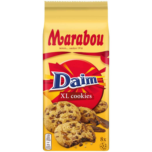 Marabou Daim XL Cookies 8er 8 extragroße Kekse mit Milchschokoladen-Stückchen, dragiertem Mandelkrokant und Karamell - Candyshop.ch
