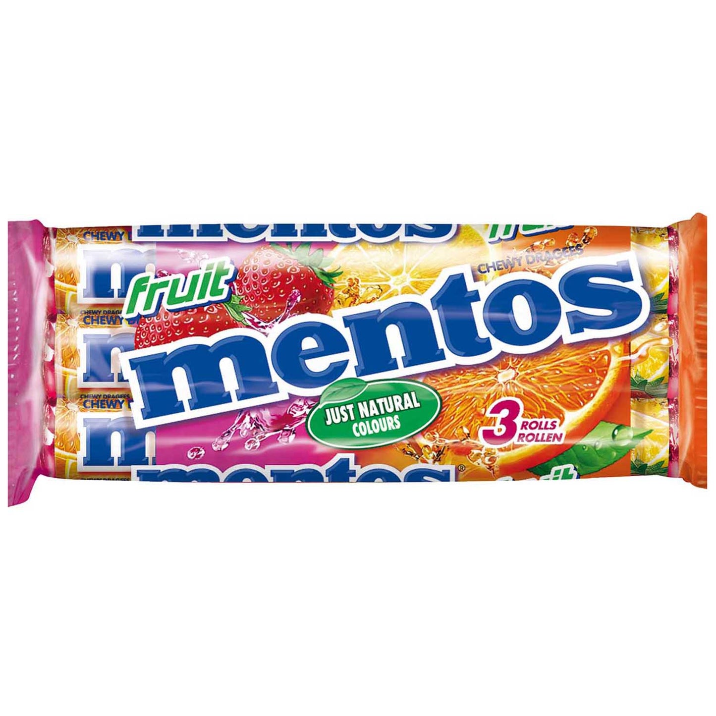 mentos Fruit 3x38g  Multipack mit 3 Rollen Kaudragees mit Fruchtgeschmack