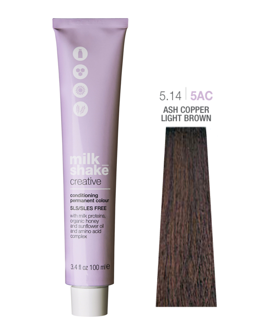 Milk Shake Milk Shake, Creative, Parabenfrei, Permanente Haarfarbe, 5.14/5AC Ash Copper Deep Light Brown, 100 ml Regular
