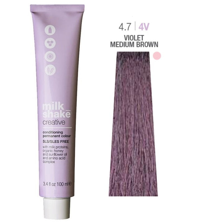 Milk Shake Milk Shake, Creative, Ohne SLS/SLES, Permanente Haarfarbe, 4.74V Violet Medium Brown, 100 ml Regular
