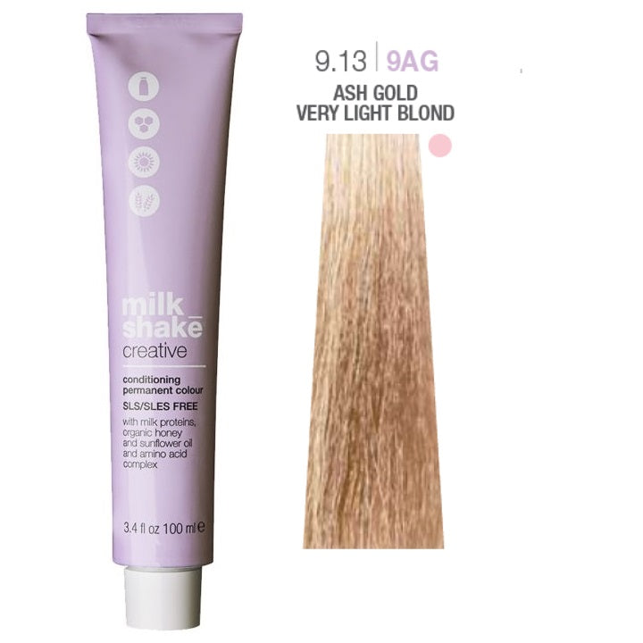 Milk Shake, Creative, Ohne SLS/SLES, Permanente Haarfarbe, 9.139AG Ash Gold Very Light Blond, 100 ml