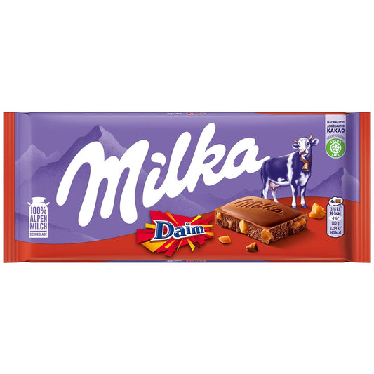 Milka Daim 100g Schokolade mit Mandel Karamell Stückchen - Candyshop.ch