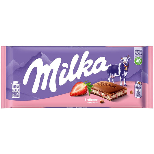 Milka Erdbeer 100g Alpenmilch Schokolade - Candyshop.ch